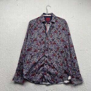 Au Noir Shirt Men Sz 3 Button Up Funky Mandala Floral Nature AOP Boho Preppy